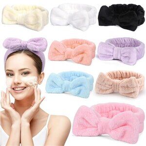 8 Pack Facial Headbands Soft Coral Fleece Cosmetic and Skincare Head Wraps